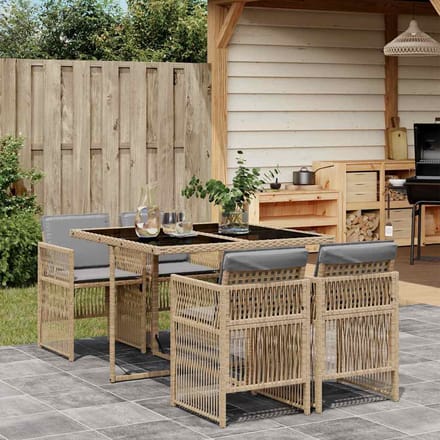 vidaXL - 5-delige - Tuinset - met - kussens - poly - rattan - gemengd - beige
