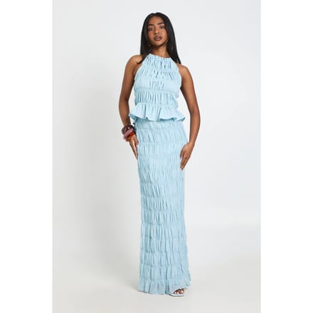 boohoo Dames Geplooide Chiffon Maxi Kokerrok | Babyblauw | Maat: 44