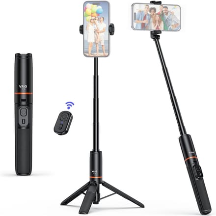 VRIG TP-19 Uitschuifbaar Selfie Stick Statief voor Telefoon Max. Lengte 59.5cm/23.4in met Afstandsbediening zwart