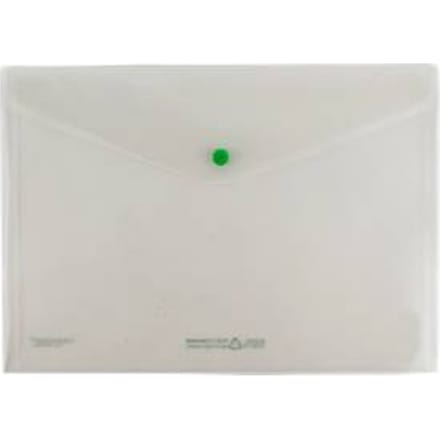 View pocket FolderSys FolderGreen®, A4 liggend formaat, 0,20 mm, drukknoopsluiting, B 335 x H 235 mm, 100 % post consumer recycled PP, transparant, 10 stuks.