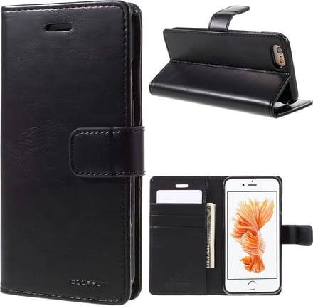 Mercury Blue Moon Bookcase wallet geschikt voor iPhone 6 6s Hoesje - Zwart Lederen