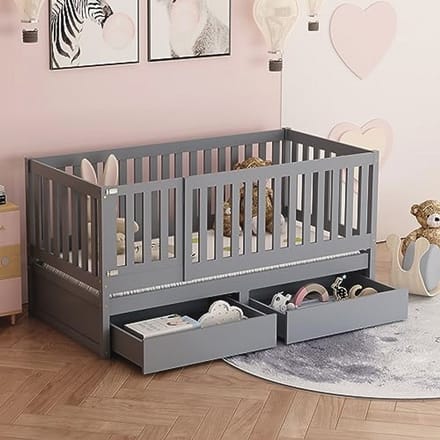 Multifunctioneel Kinderbed 90 x 200 cm - Ombouwbaar in Twee Apart Bedden - Grijs