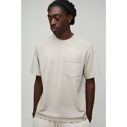 Essentieel Gewassen Regular Fit T-shirt Met Borstzak | Stone | Size Medium