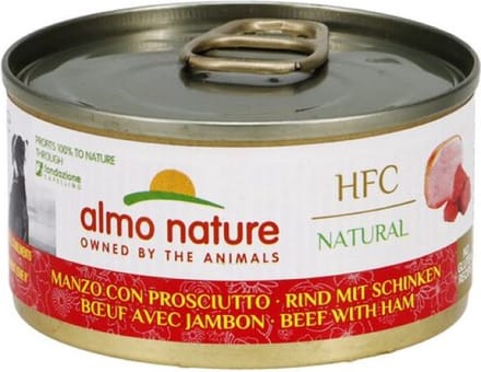 20x Almo Nature HFC Natuurlijk Rundvlees met Ham natvoer voor hond- 95g