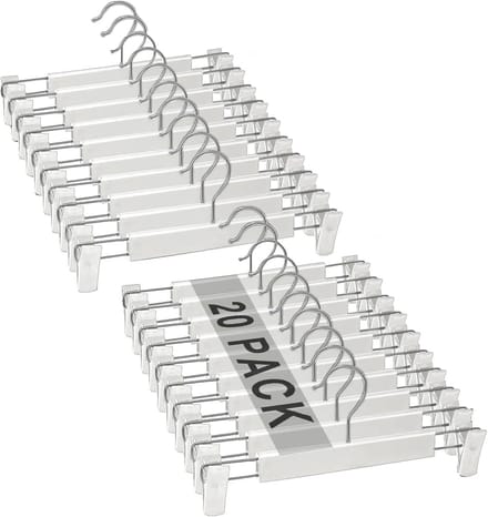 Famanu – Broekhangers met verstelbare clips set van 20, antislip en ruimtebesparend, wit