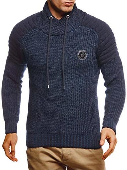 Heren gebreide pullover hoodie met lange mouwen en sjaalkraag