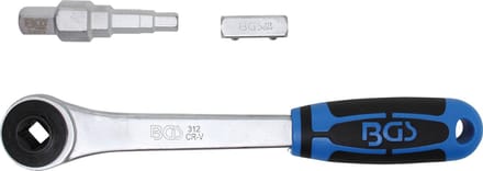BGS Doorsteek ratelsleutel met adapter en trappensleutel uitgaande binnenvierkant 1/2