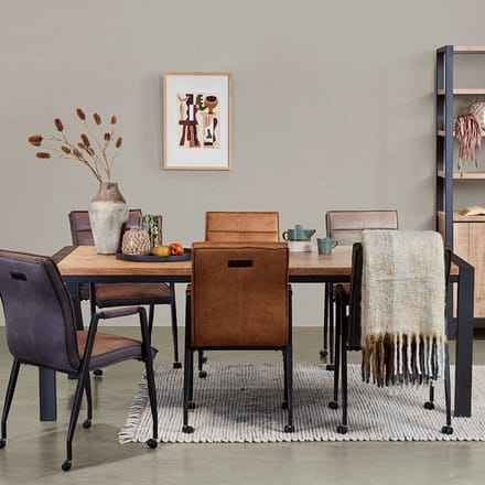 Eettafel Tilburg - MDF/Metaal - Naturel/Zwart - 190x77x90 cm (BxHxD)