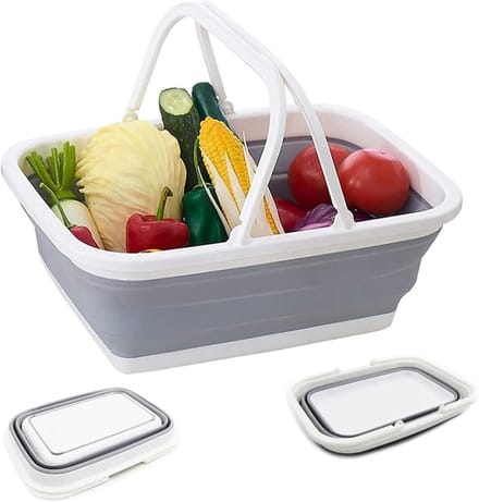 Opvouwbare badkuip - Draagbare mand - Ruimtebesparende opslag - Met handvatten - 38.5 cm - Grijs