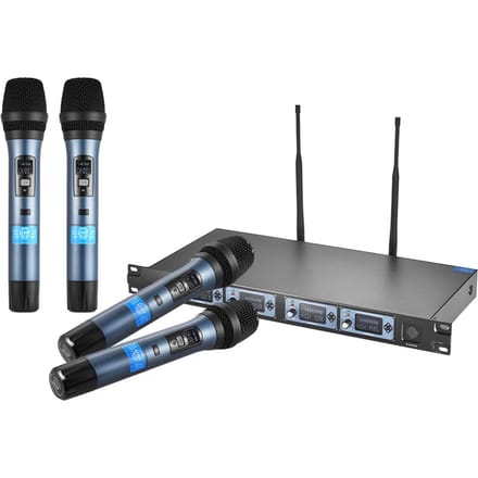 4D Professioneel 4-kanaals UHF draadloos handmicrofoonsysteem 4 microfoons 1 draadloze ontvanger US Plug blauw