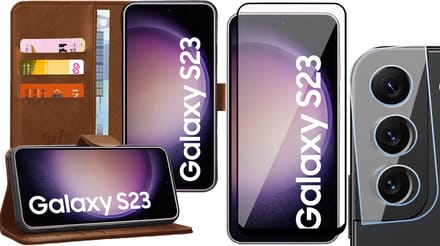 Hoesje geschikt voor Samsung Galaxy S23 - Screenprotector FullGuard & Camera Lens Screen Protector - Book Case Kunstleer Pasjeshouder Bruin