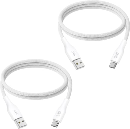 Usb A naar usb C kabel 2 meter - Oplaadkabel - Geschikt voor opladen android smartphone met usb C ingang - 2 stuks - Wit