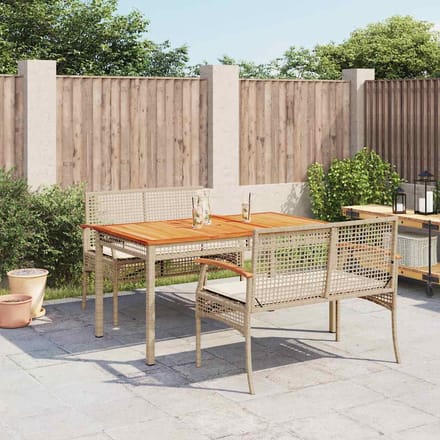 vidaXL - 3-delige - Tuinset - met - kussens - poly - rattan - beige