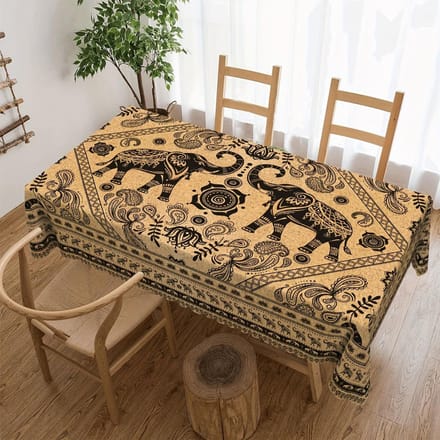 Nappe style campagnard Éléphants Fleurs Plantes Décorations de Maison Fermette Tribale Rectangle Nappe de Table pour Décoration de Table de Cuisine 100x160cm