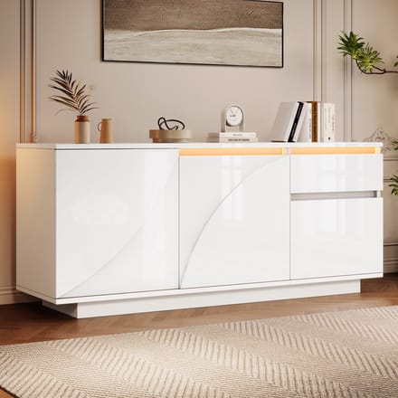 Dressoir - 140x40x60 cm - Met 3 Kasten 1 Lade LED Hoogglans - Verstelbare Planken - MDF - Wit