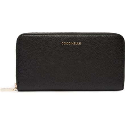 COCCINELLE Leren Portemonnee Metallic Soft Zip Around Wallet Noir Zwart