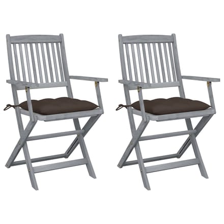 vidaXL - Set - van - 2 - klapstoelen - met - kussens, - gemaakt - van - massief - acaciahout.