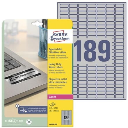 Avery Heavy duty labels silver suitable for in- and outdoor use (-40oC to +150oC)