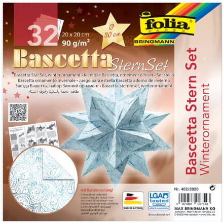 folia vouwbladen Bascetta-ster, rood / bedrukt, 200 x 200 mm, 90 g/m2, 32 vel