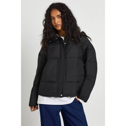 boohoo Dames Square Gequilte Donsjas | Black | Maat: 8
