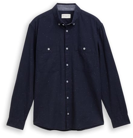 Tom Tailor - Regular fit overhemd in gemêleerde look - Maat M - navy nep structure