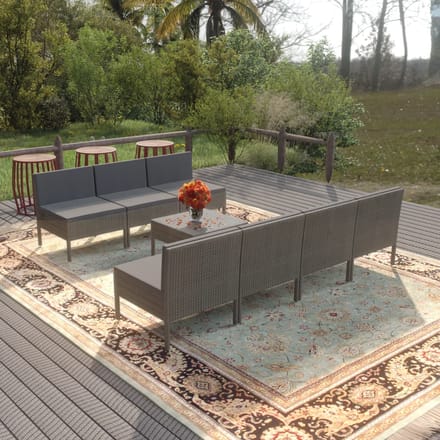 vidaXL - 8-delige - Loungeset - met - kussens - poly - rattan - grijs