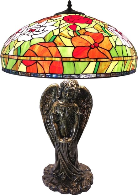 Lumilamp Tiffany Tafellamp Ø 55x85 cm Rood Groen Glas Roos
