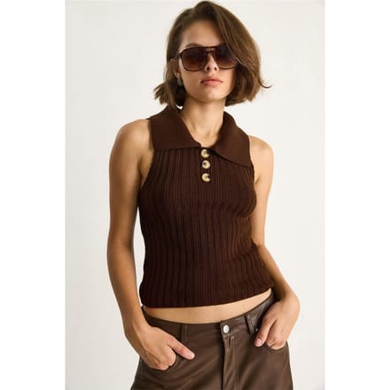 Gebreide Blouse met Knopenluiting
