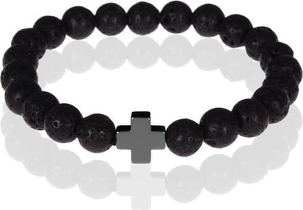 Memphis kralen armband Lavasteen Zwart Kruis