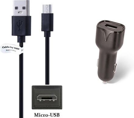 OneOne 2.1A Auto oplader + 0,5m standaard Micro USB kabel. Autolader adapter past op Tolino (Libris) eReader Epos, Epos 2, Page, Page 2, Shine 1 / 2 / 3 / 4, Tab 7, Tab 8, Tab 8.9, Vision 2 / 3 / 4 / 5