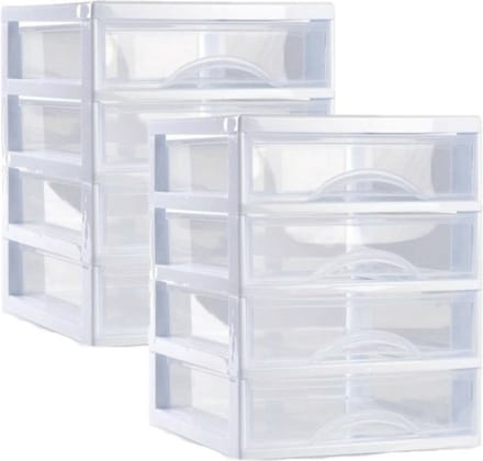Plasticforte Ladeblokje/bureau organizer 2x lades - wit/transparant - L18 x B21 x H23 cm - plastic