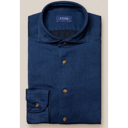 Eton Overhemd Uni Wide Spread Satin Indigo Donker Blauw / male