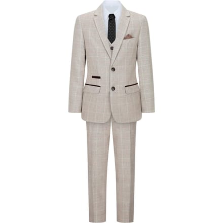 3-delig beige tweed geruit vintage retro pak voor jongens