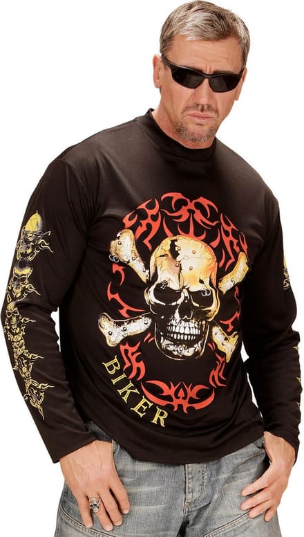 BIKER SHIRT MET SCHEDEL EN BOTTEN M/L