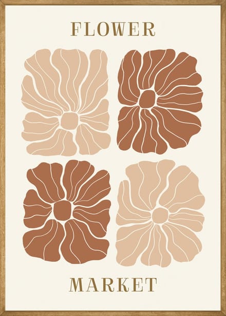 Abstracte Bloemenmarkt Roestbruin/Beige Poster 30x40 cm