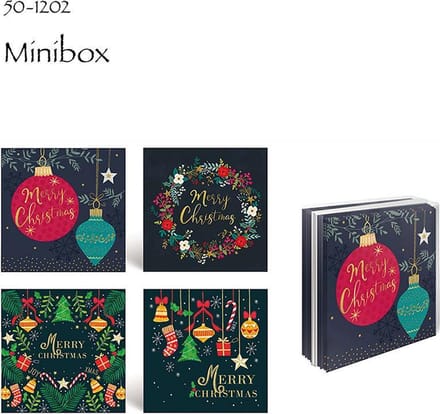 50 Luxe dubbele Kerstkaarten - 2 x 25 st - Folie - 4 motieven -  Witte envelop - 10 x 10 cm