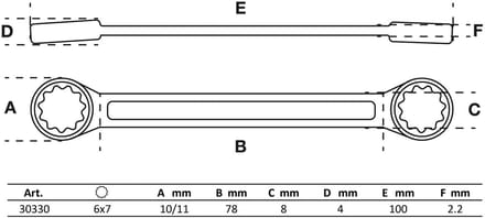 BGS Ringsleutel - extra plat - 6 x 7 mm