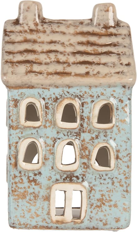 Clayre & Eef Waxinelichthouder Huis 8x7x15 cm Blauw Keramiek