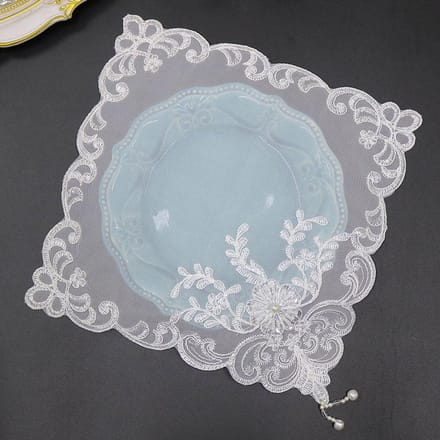 Décoration de table et accessoires fleur à perles blanches broderie set de table sous-verre mariage Noël set de table cuisine square 28cm gray