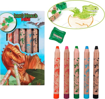 Depesche - Dino World mini dino kleurpotloden & puntenslijper