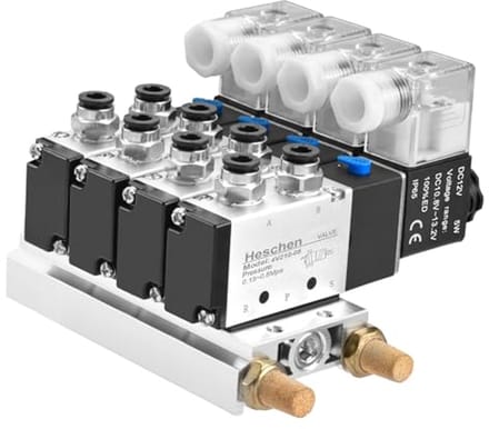 4-Way Pneumatic Solenoid Valve 12V DC with Quick Fittings Set
