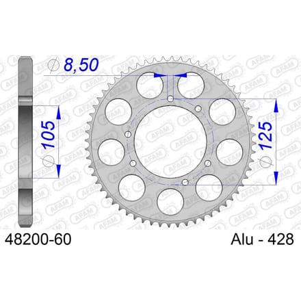 Aluminium tandwiel achter Afam 428 60 dents