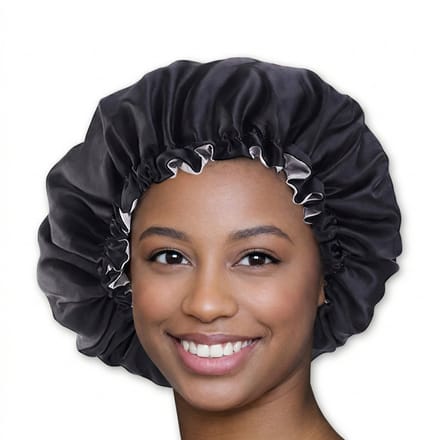 Satijnen slaapmuts – Verstelbare Bonnet van dubbellaags Satijn – Zwart – AfricanFabs®