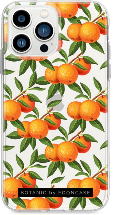 Fooncase Hoesje Geschikt voor iPhone 13 Pro - Shockproof Case - Back Cover / Soft Case - Mandarijn print
