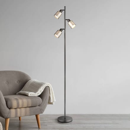 Globo Vloerlamp Villegas, zwart/grijs, glas, 161 cm, 3-armig, E14