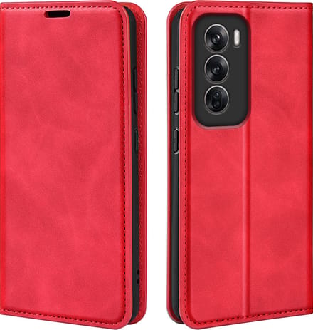 MobyDefend Hoesje - Geschikt voor Oppo Reno12 Pro - Luxe Wallet Bookcase (Magnetische Sluiting) - Rood