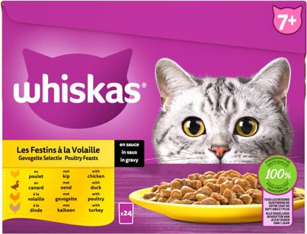 Whiskas Senior Multipack Gevogelte Selectie in Saus - 2 x 24 x 85 gr - Voordeelverpakking