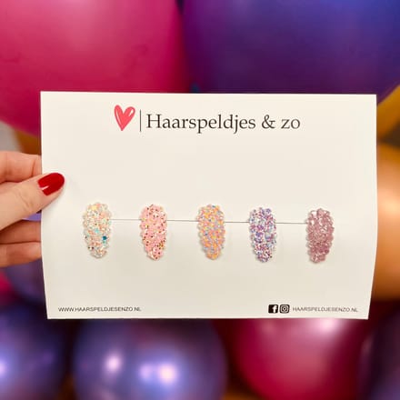 Haarspeldjes Liz glitters - klikklak - kerst - feestdagen - glimmend - 3 cm speldjes - roze