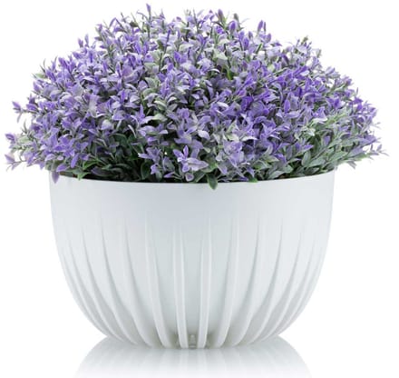 HowHomely Stripped Eco Serie - Bloempot - Gerecycled Materiaal - Wit