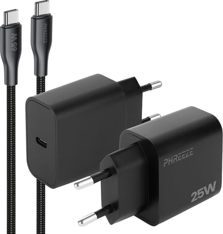 Phreeze usb C oplader 25w - Usb c naar usb c kabel 1 meter - Super fast charger voor smartphone tablet en laptop
